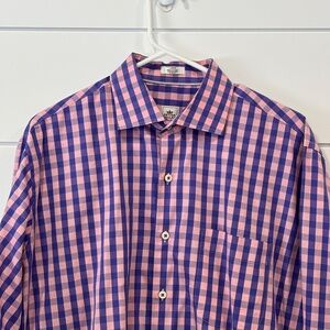 Peter Millar gingham 100% Cotton pink/purple check button down shirt size Large